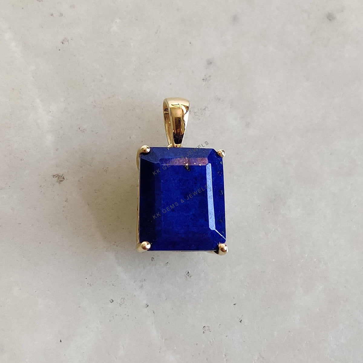 14K Solid Gold Natural Lapis Lazuli Pendant, September Birthstone Necklace