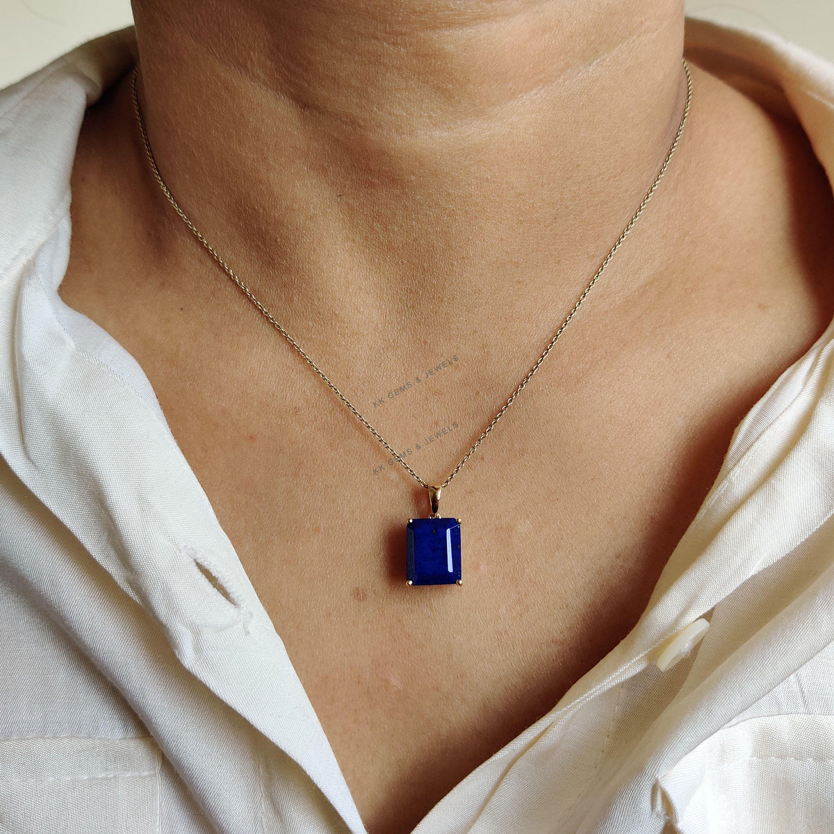 14K Solid Gold Natural Lapis Lazuli Pendant, September Birthstone Necklace