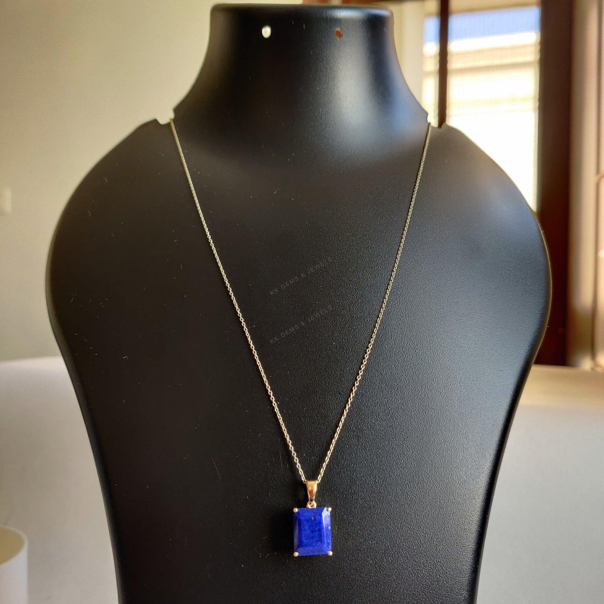 14K Solid Gold Natural Lapis Lazuli Pendant, September Birthstone Necklace