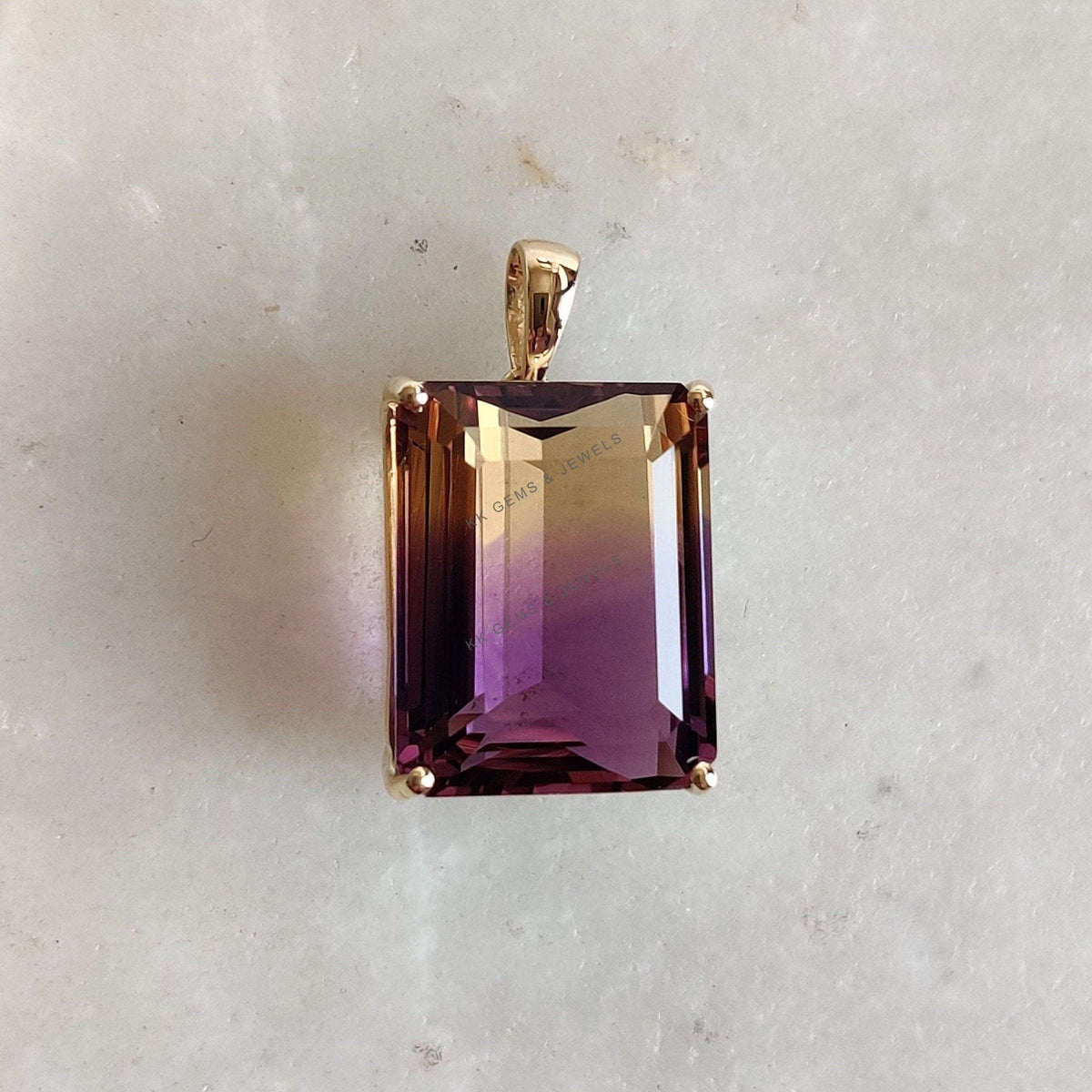 14K Solid Gold Natural Ametrine Pendant, Rectangle Cut, February November Birthstone