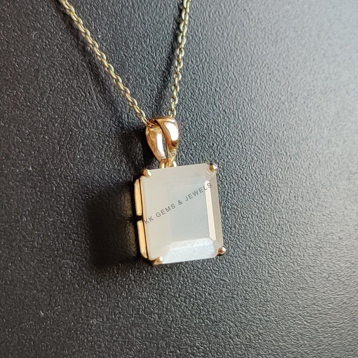14K Solid Yellow Gold Natural White Moonstone Pendant, June Birthstone, Christmas Present