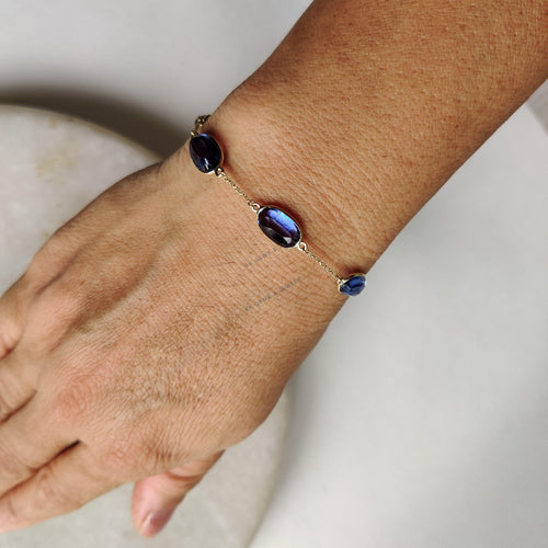 14K Solid Gold Natural Kyanite Bracelet: September Birthstone Jewelry