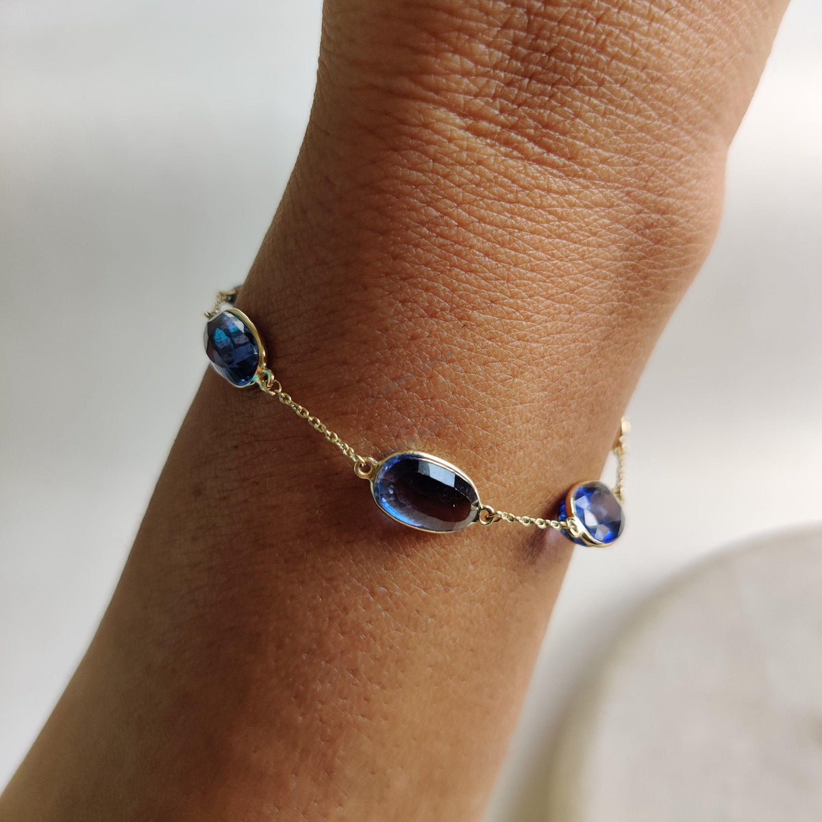 14K Solid Gold Natural Kyanite Bracelet: September Birthstone Jewelry