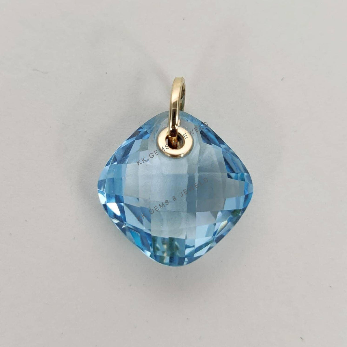 14K Solid Gold Natural Sky Blue Topaz Drill Pendant, December Birthstone