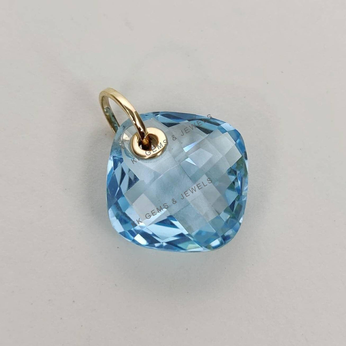 14K Solid Gold Natural Sky Blue Topaz Drill Pendant, December Birthstone