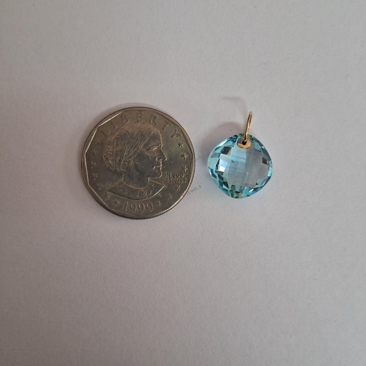 14K Solid Gold Natural Sky Blue Topaz Drill Pendant, December Birthstone