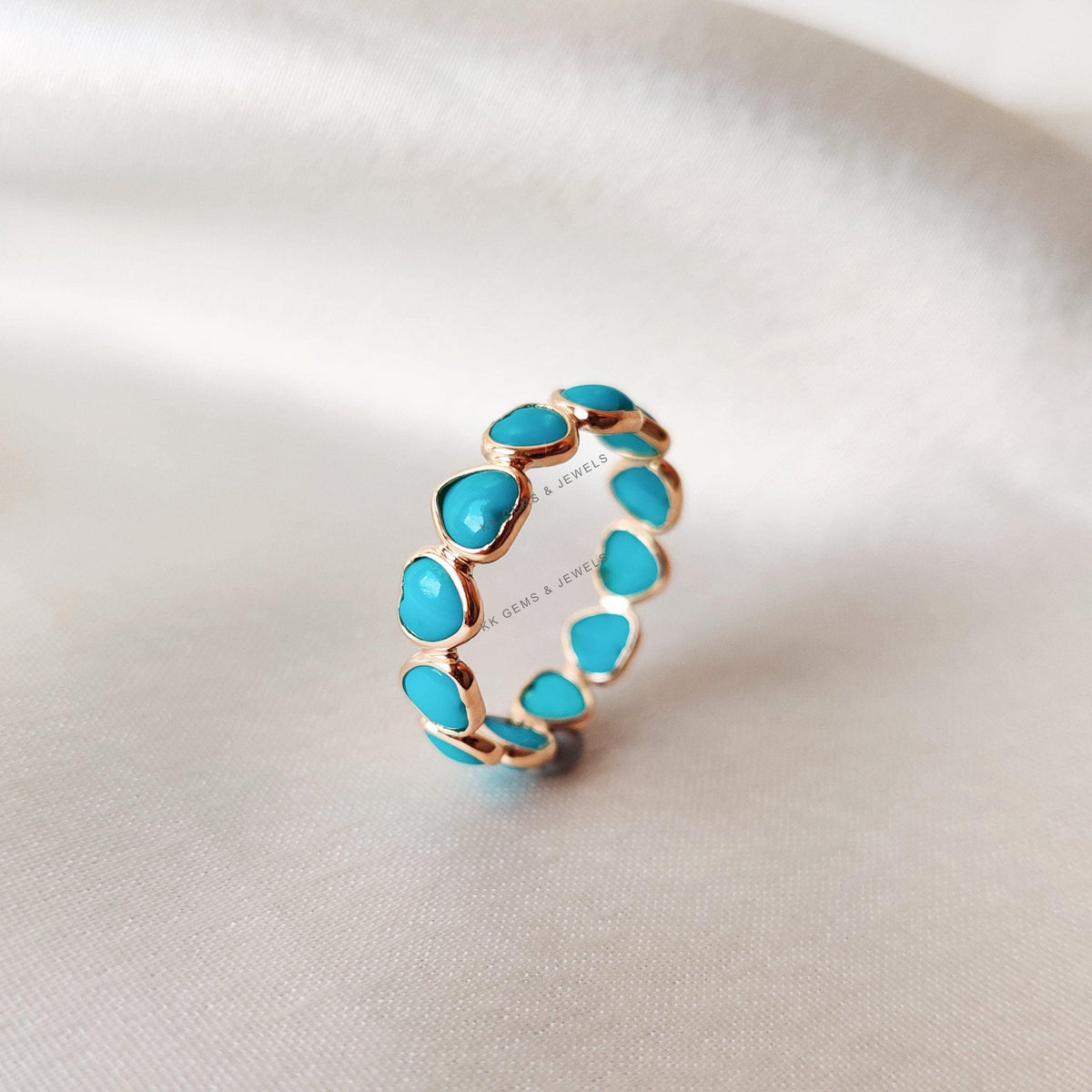 14K Solid Gold Heart Natural Turquoise Ring, Dainty December Birthstone