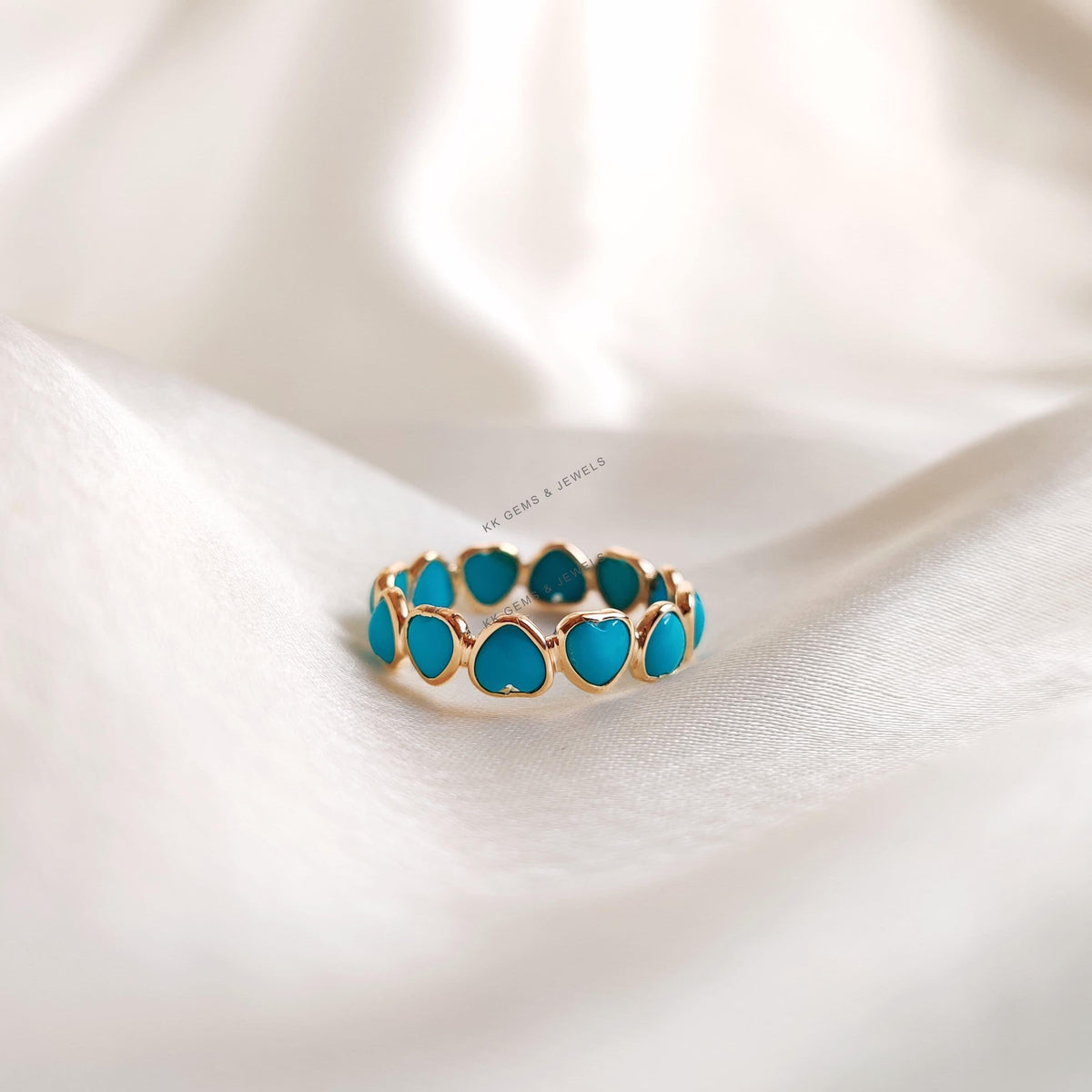 14K Solid Gold Heart Natural Turquoise Ring, Dainty December Birthstone