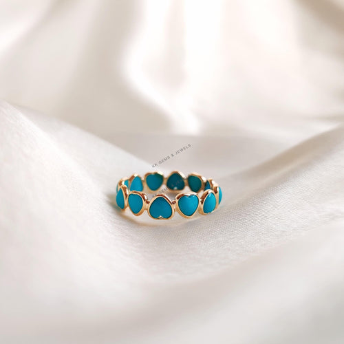 14K Solid Gold Heart Natural Turquoise Ring, Dainty December Birthstone