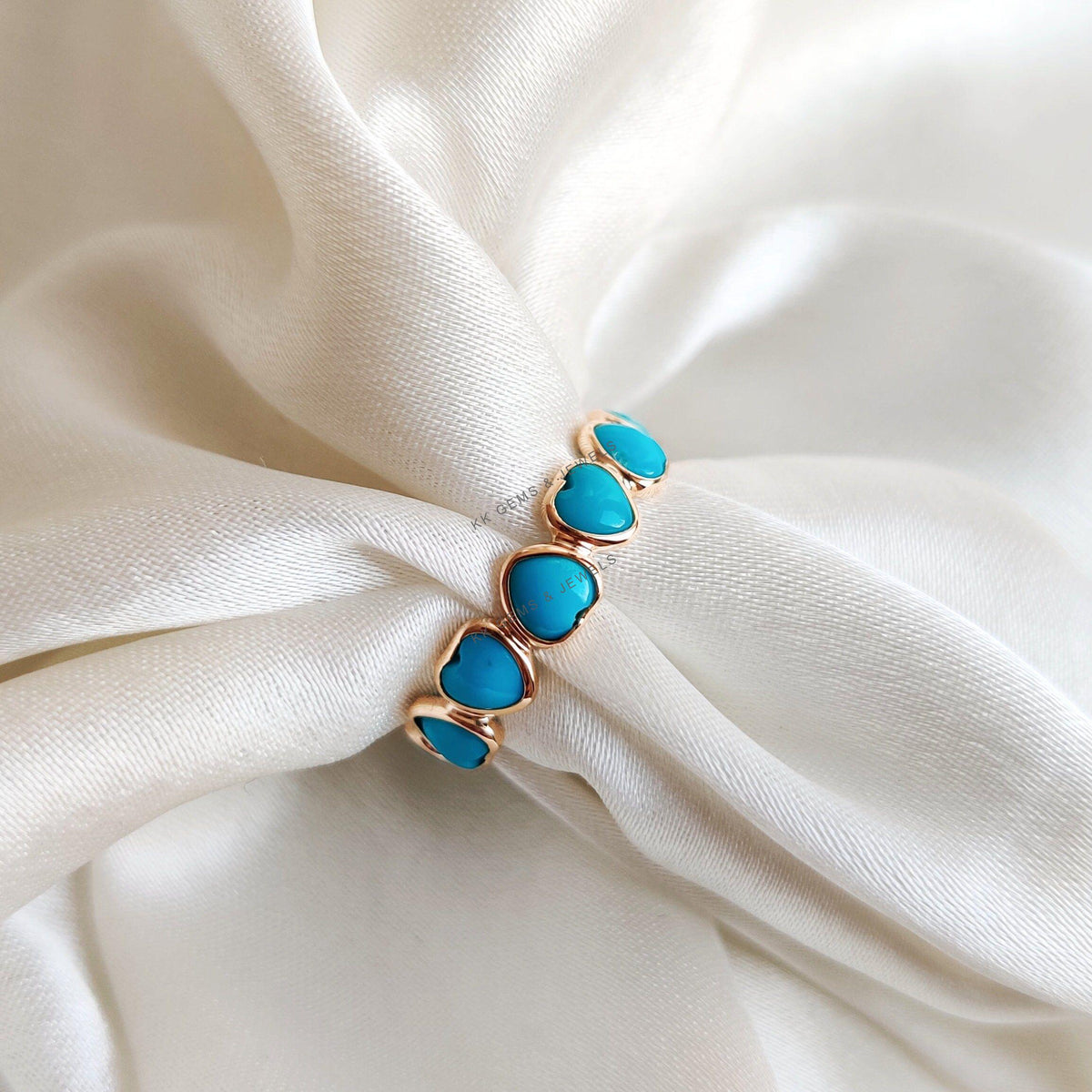14K Solid Gold Heart Natural Turquoise Ring, Dainty December Birthstone