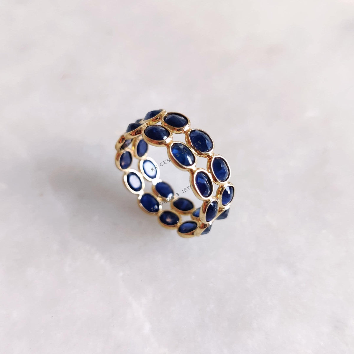 Natural Blue Sapphire Ring, 14K Solid Yellow Gold Stackable Band, September Birthstone