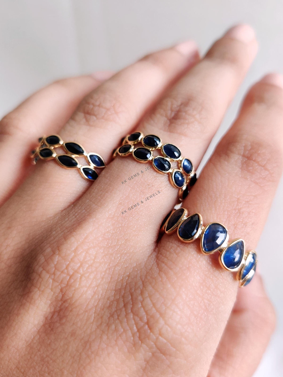 Natural Blue Sapphire Ring, 14K Solid Yellow Gold Stackable Band, September Birthstone