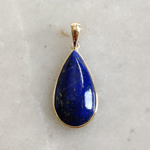 14K Solid Gold Natural Lapis Lazuli Pendant, Pear Cabochon, September Birthstone