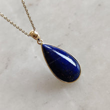 14K Solid Gold Natural Lapis Lazuli Pendant, Pear Cabochon, September Birthstone