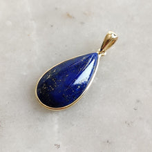 14K Solid Gold Natural Lapis Lazuli Pendant, Pear Cabochon, September Birthstone
