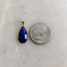 14K Solid Gold Natural Lapis Lazuli Pendant, Pear Cabochon, September Birthstone