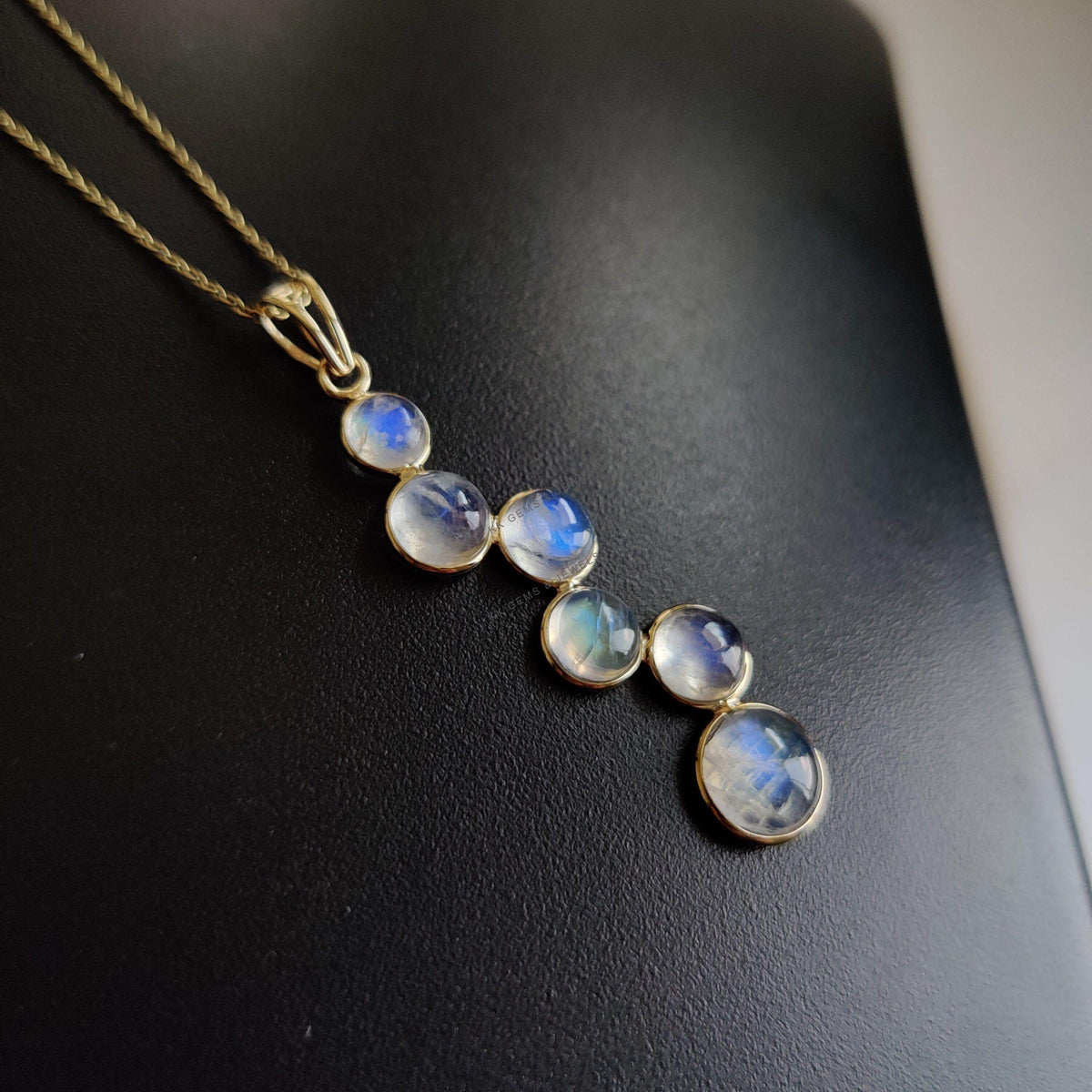 Natural Rainbow Moonstone 14K Solid Yellow Gold Pendant, June Birthstone