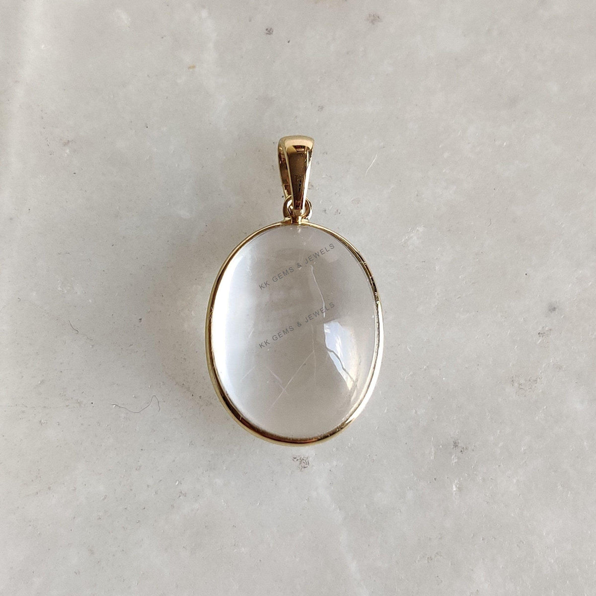 Oval Natural White Moonstone Pendant, 14K Solid Yellow Gold, June Birthstone