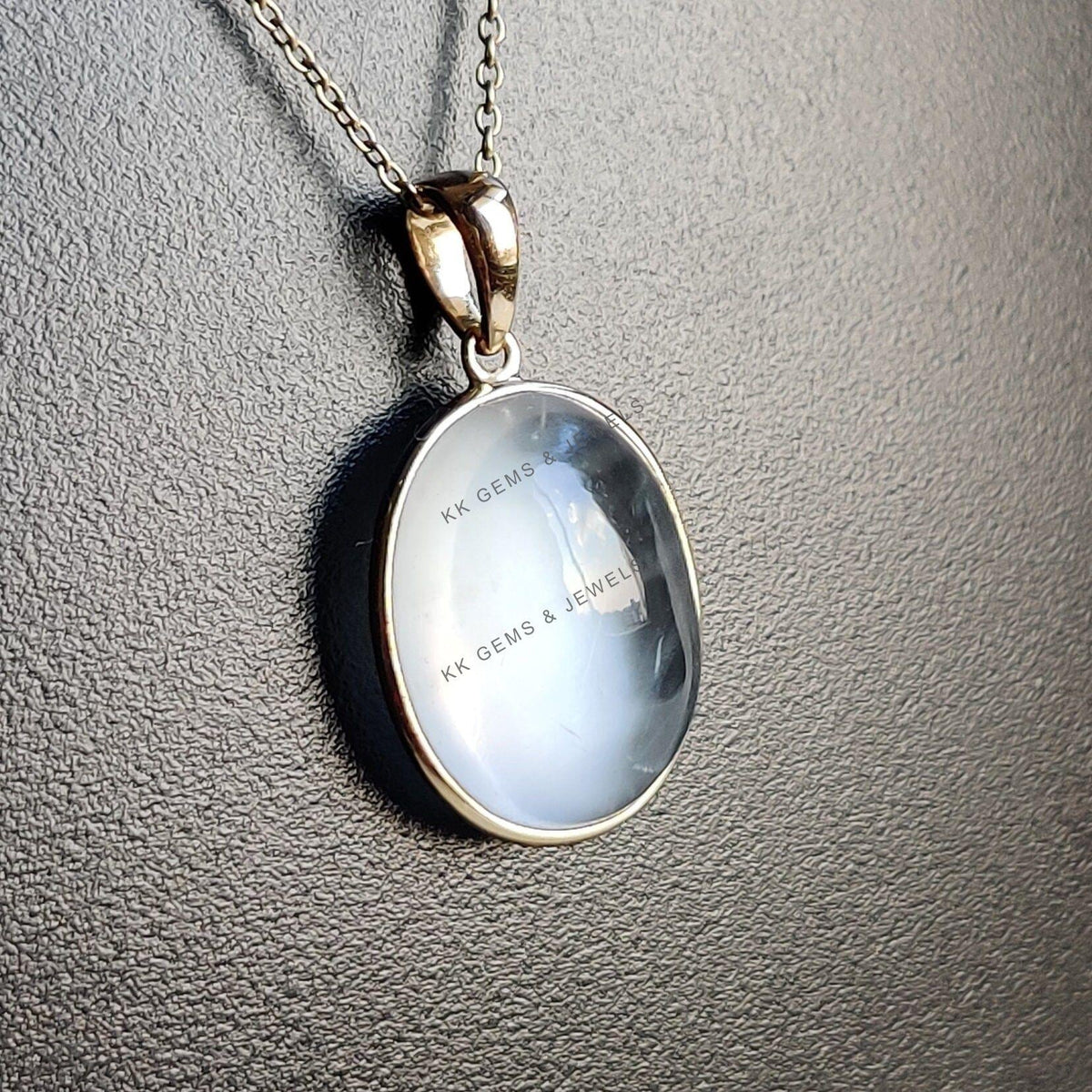 Oval Natural White Moonstone Pendant, 14K Solid Yellow Gold, June Birthstone