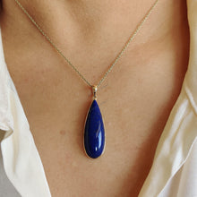 14K Solid Gold Natural Lapis Lazuli Pendant: Pear Cabochon, September Birthstone