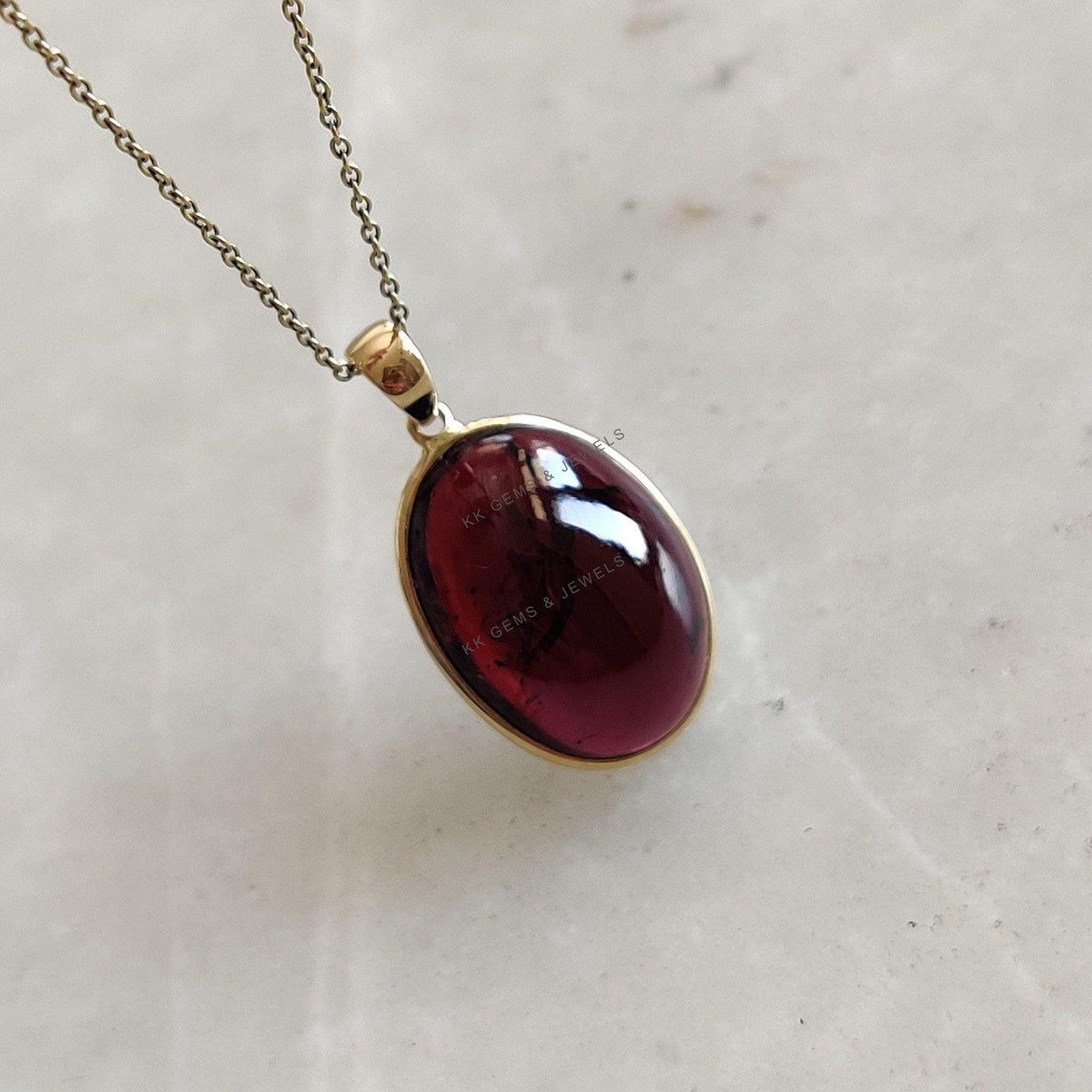 Natural Garnet Pendant, 14K Solid Yellow Gold Bezel Pendant, January Birthstone