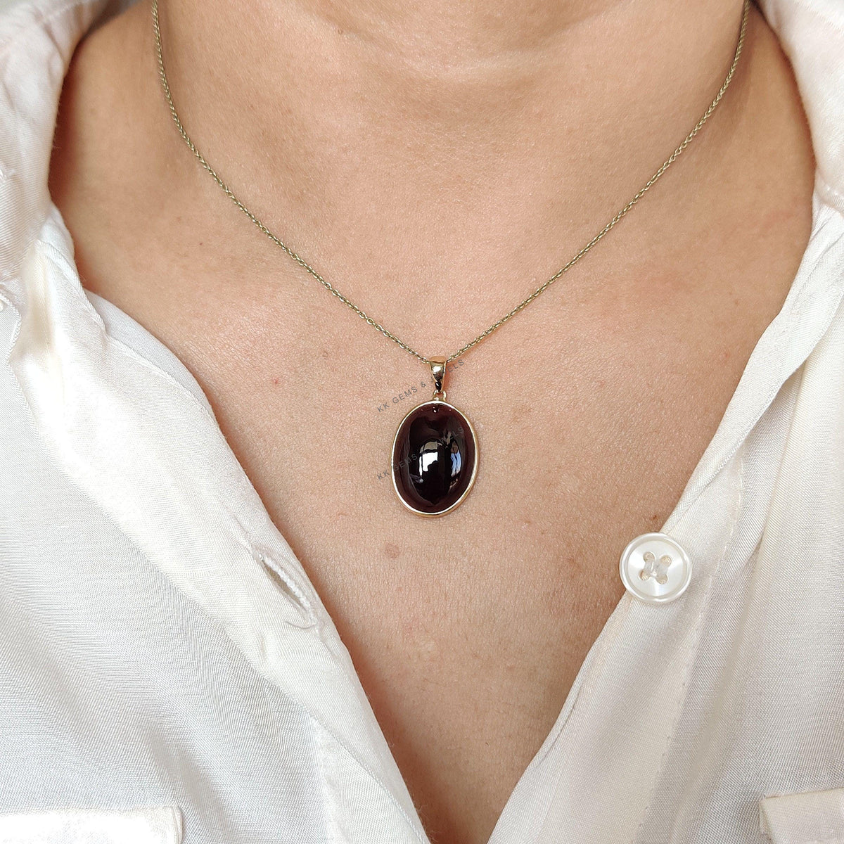 Natural Garnet Pendant, 14K Solid Yellow Gold Bezel Pendant, January Birthstone
