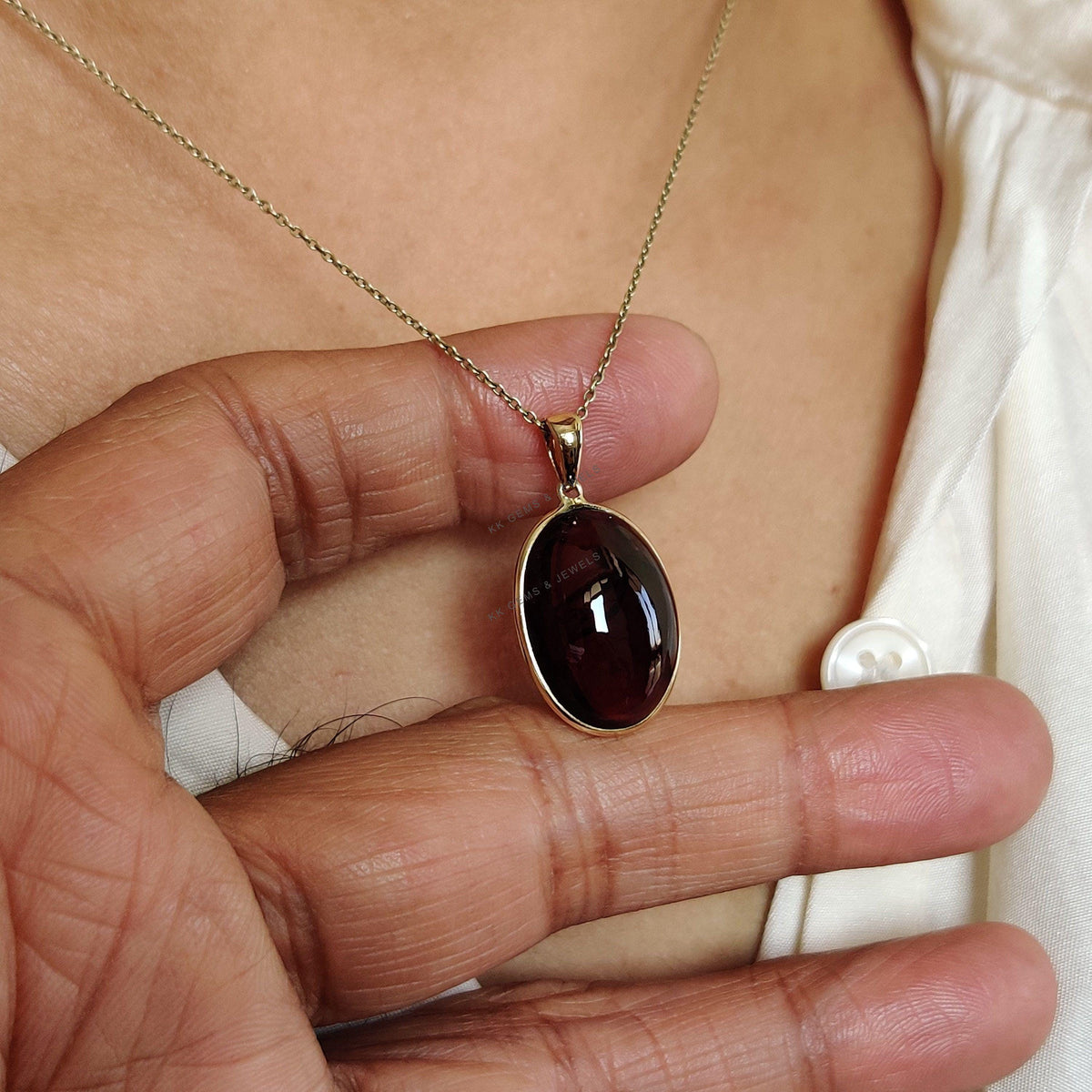 Natural Garnet Pendant, 14K Solid Yellow Gold Bezel Pendant, January Birthstone