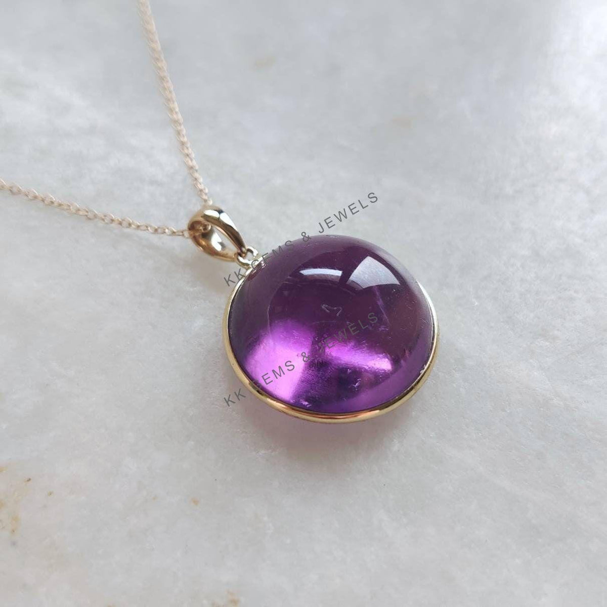 14K Solid Yellow Gold Natural Purple Amethyst Pendant, February Birthstone Jewelry