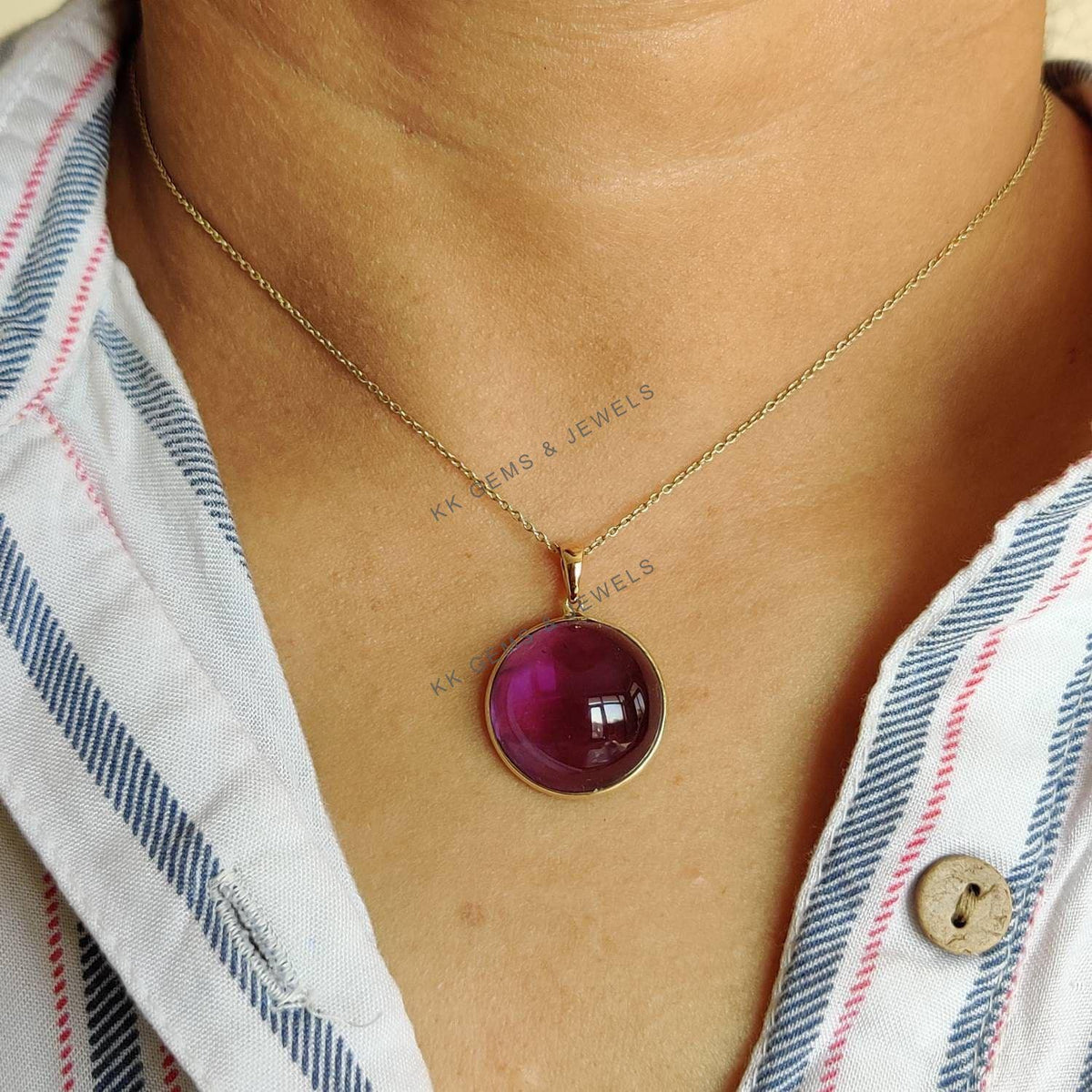 14K Solid Yellow Gold Natural Purple Amethyst Pendant, February Birthstone Jewelry