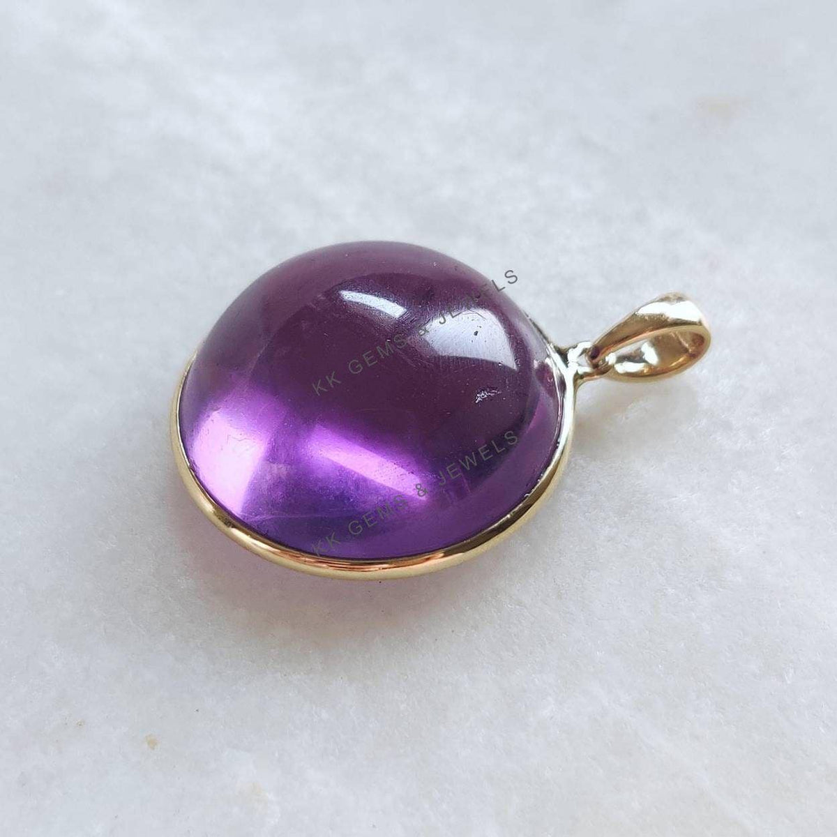14K Solid Yellow Gold Natural Purple Amethyst Pendant, February Birthstone Jewelry
