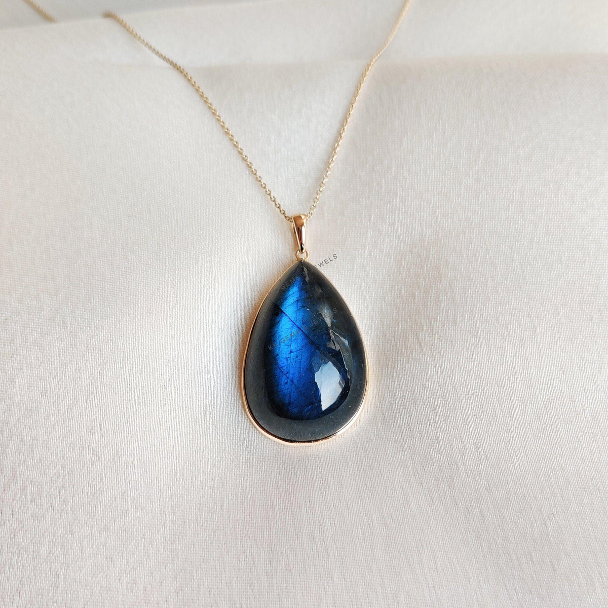 Natural Labradorite Pear Pendant, 14K Solid Yellow Gold Bezel Pendant