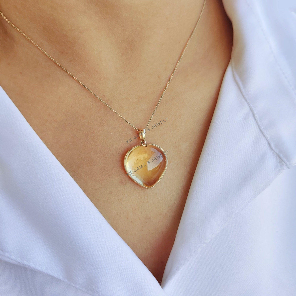 Natural Citrine Heart 14K Solid Yellow Gold Pendant, November Birthstone Pendant,