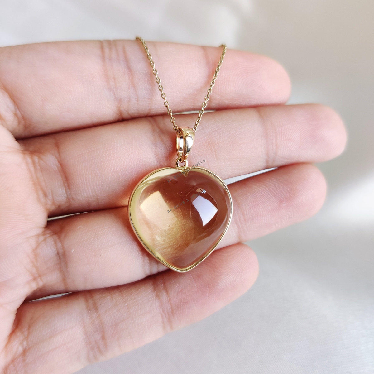 Natural Citrine Heart 14K Solid Yellow Gold Pendant, November Birthstone Pendant,