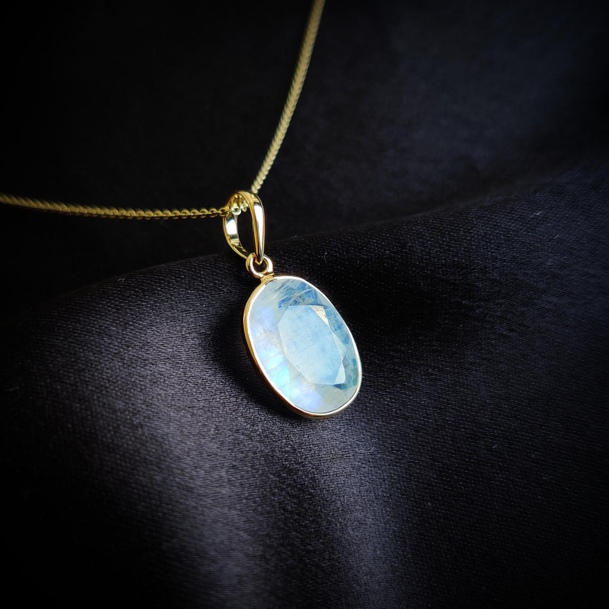 Natural Rainbow Moonstone Pendant, 14K Solid Yellow Gold Bezel Pendant, June Birthstone