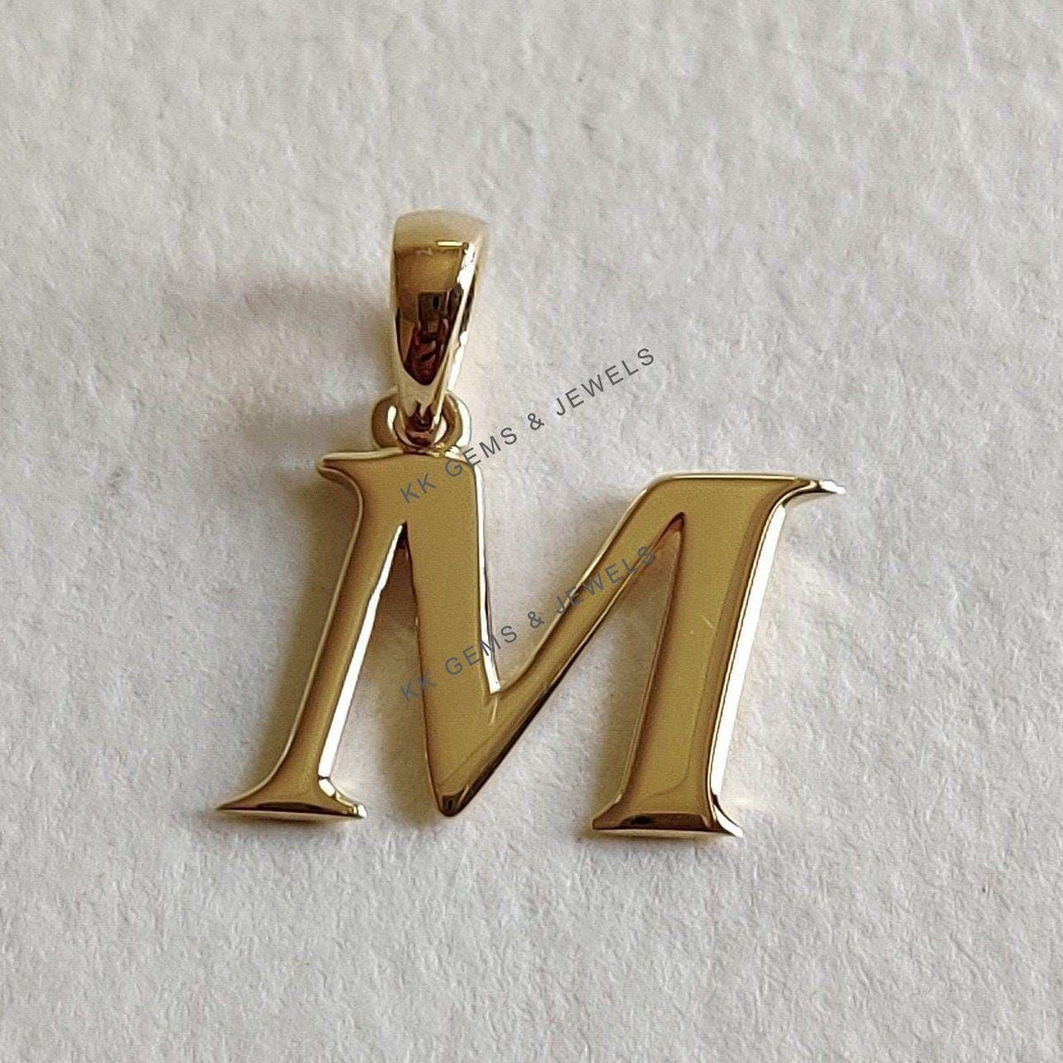 14K Solid Yellow Gold Initial M Pendant, Particular Charm