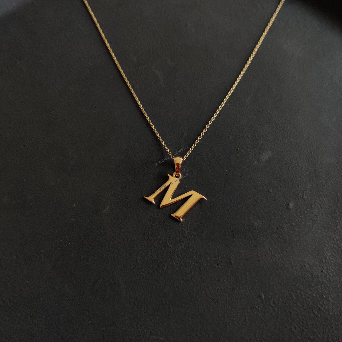 14K Solid Yellow Gold Initial M Pendant, Particular Charm
