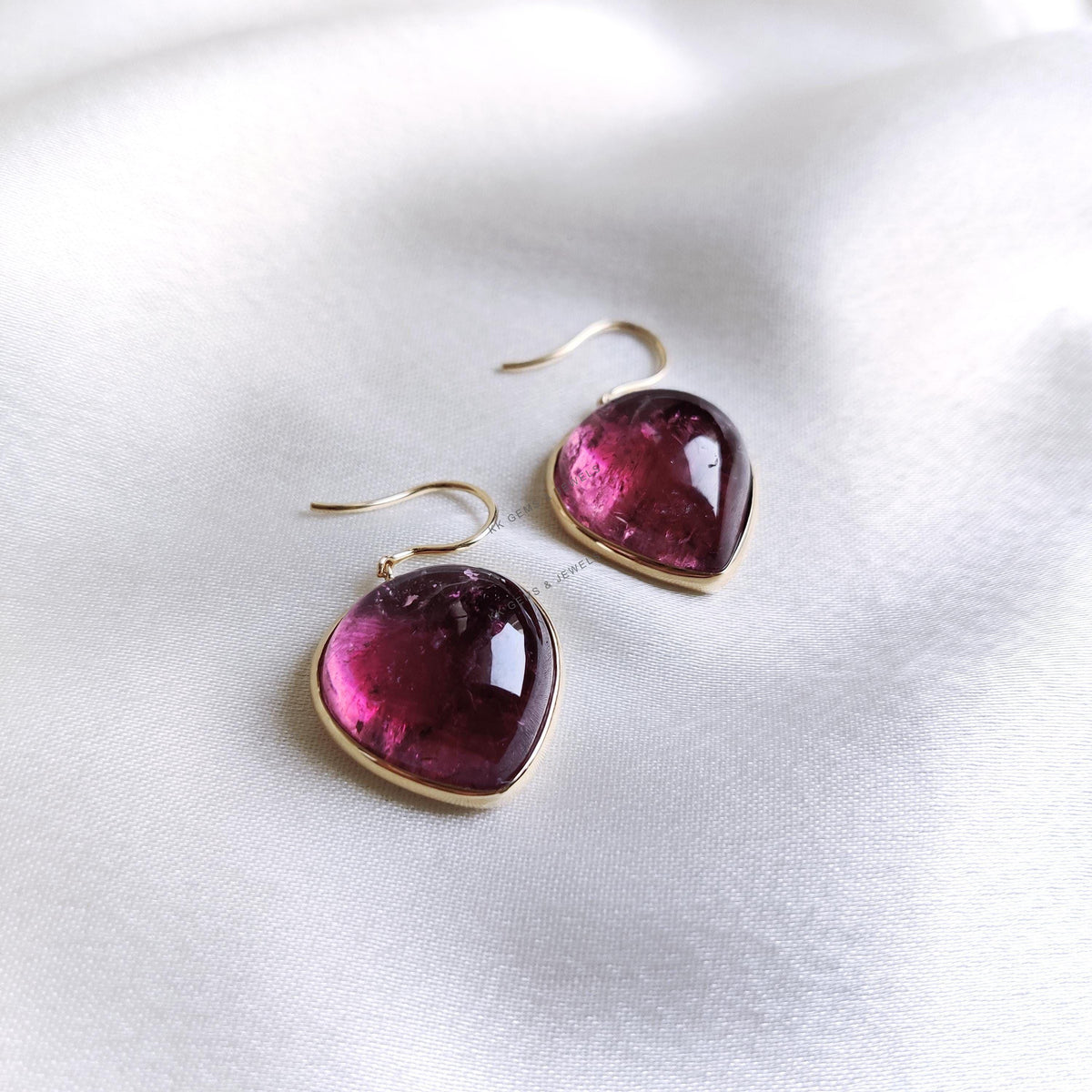 Natural Rubellite Pink Tourmaline 14K Solid Yellow Gold Bezel Earring, October Birthstone