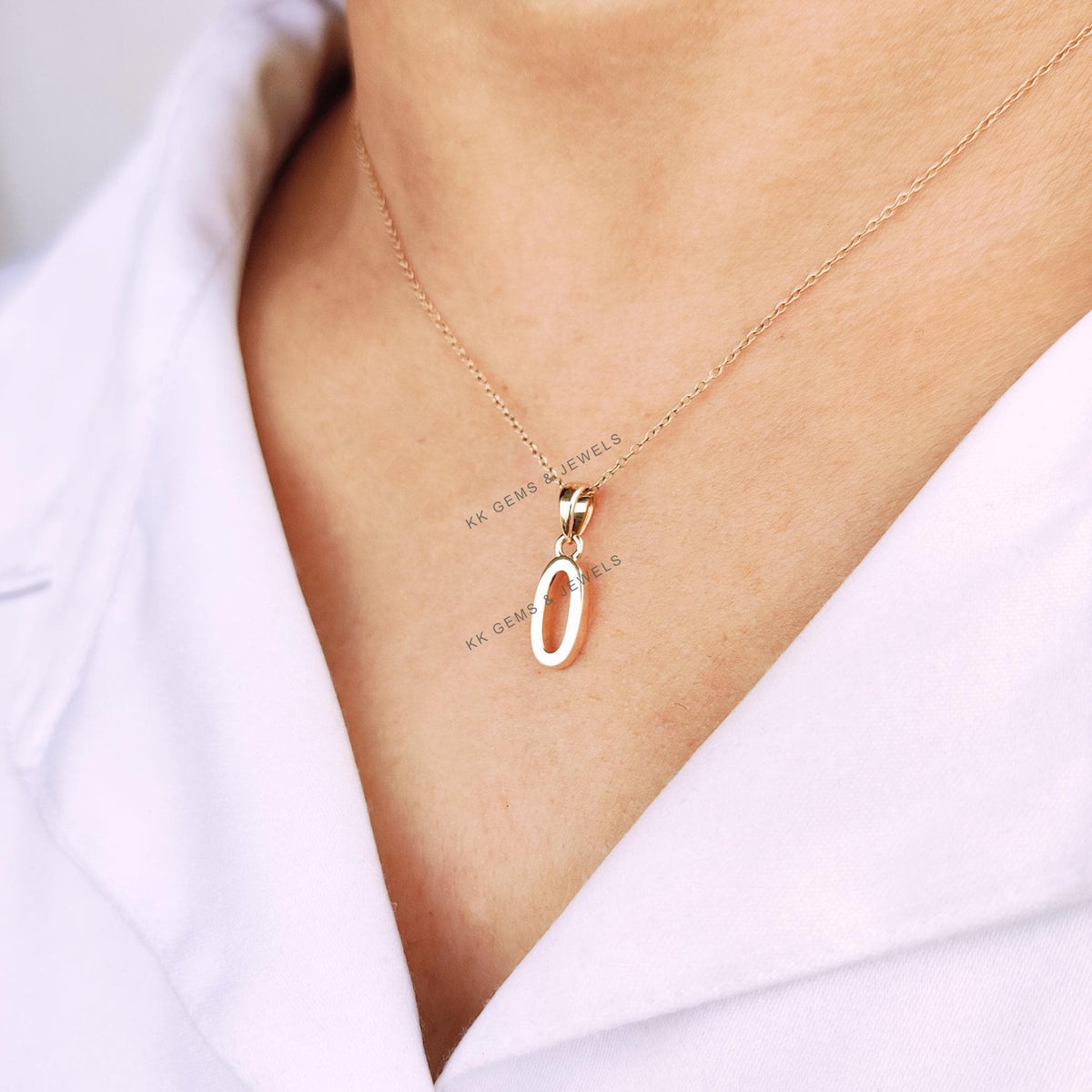 14K Solid Gold Number Zero Pendant, Dainty Charm
