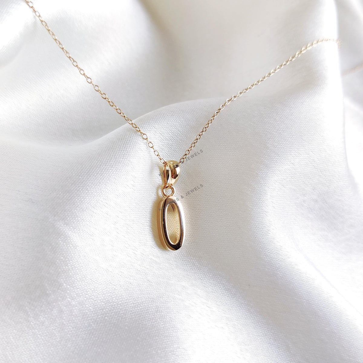 14K Solid Gold Number Zero Pendant, Dainty Charm