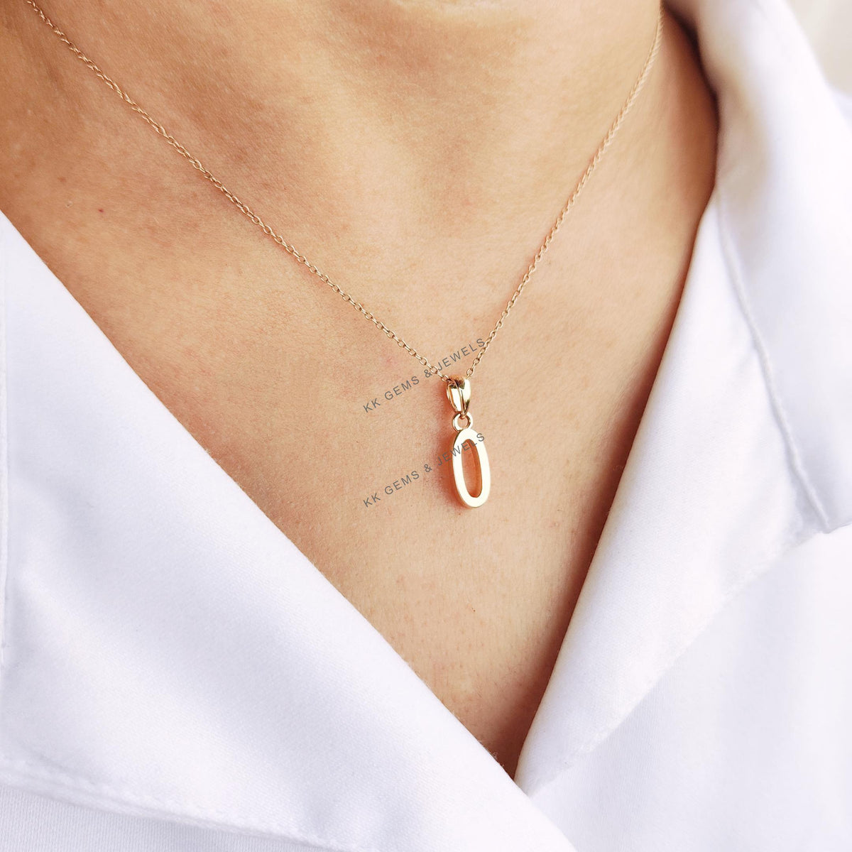 14K Solid Gold Number Zero Pendant, Dainty Charm