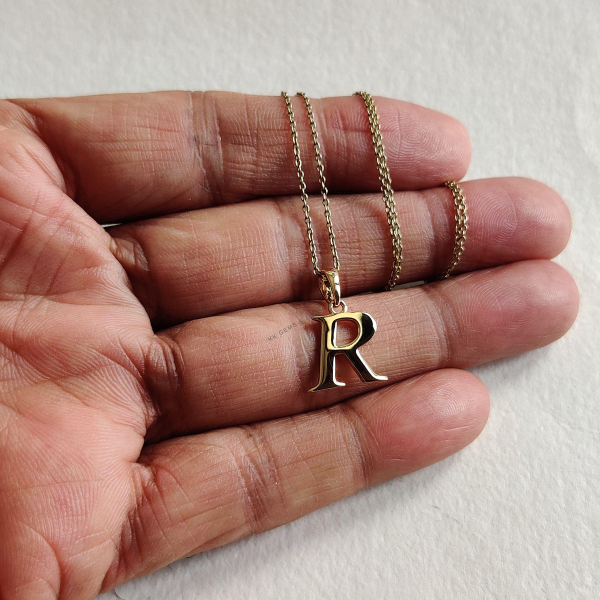 14K Solid Gold Initial R Pendant, Personalized Charm