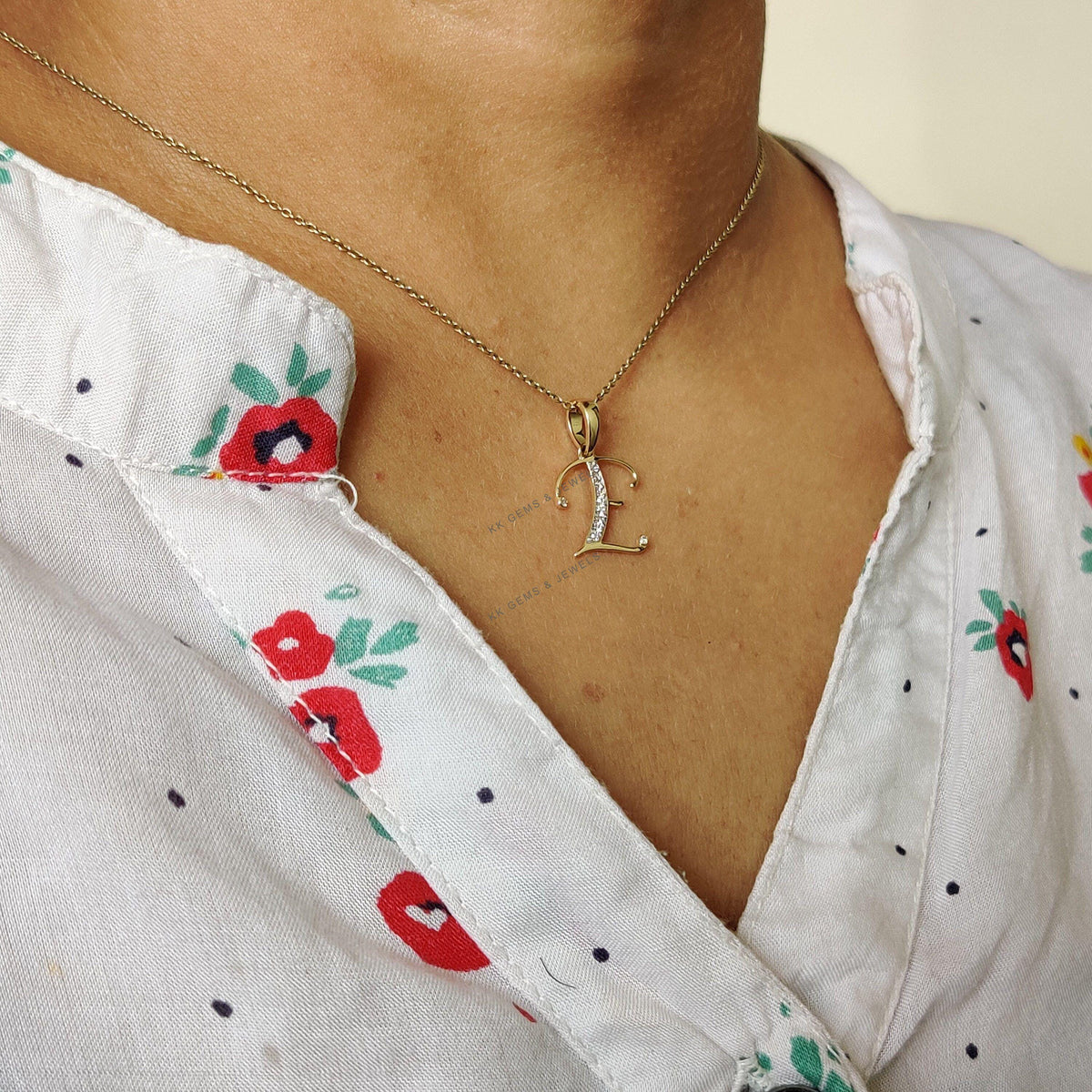 14K Solid Gold Initial E Diamond Pendant, Birthday Gift