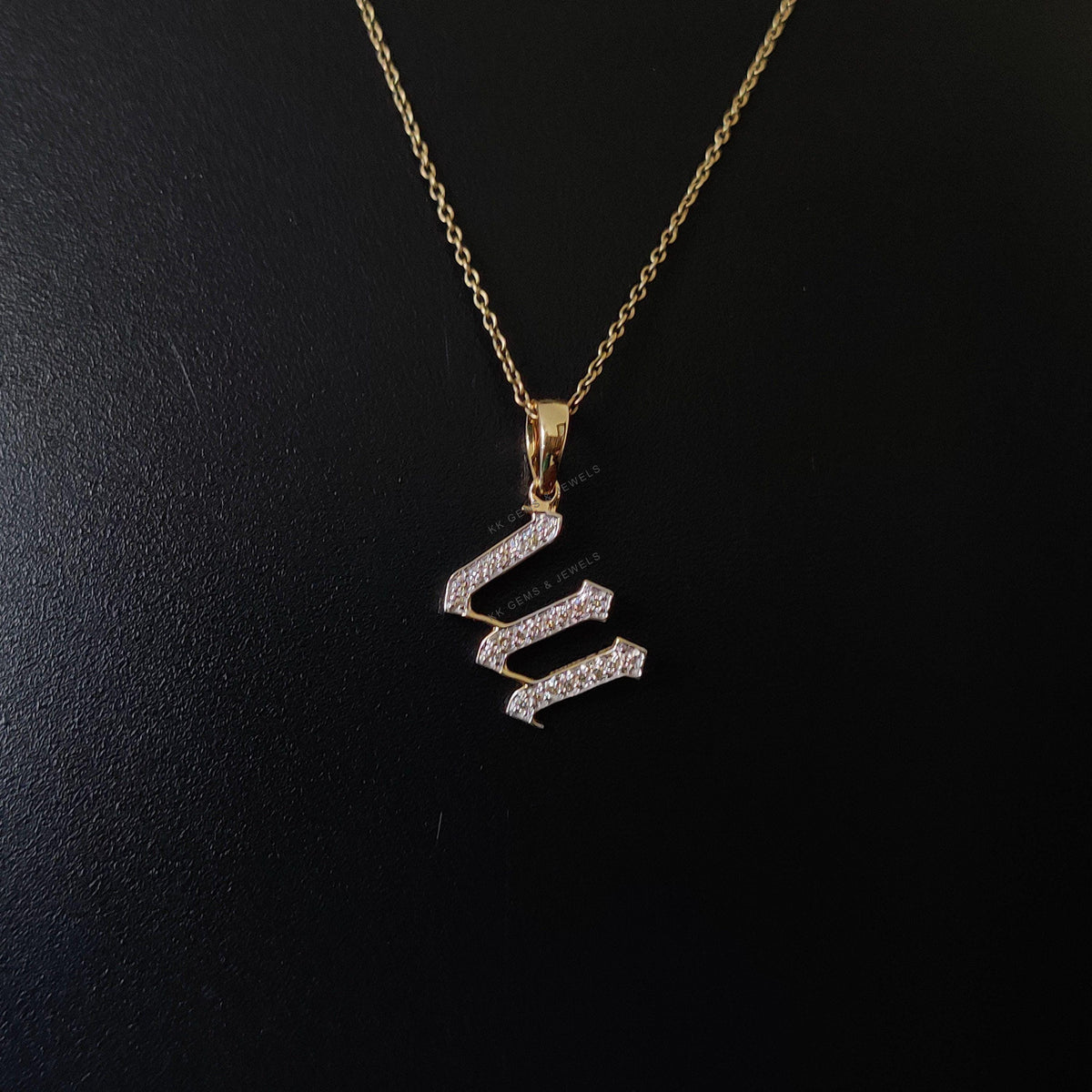 14K Solid Gold Diamond Initial W Pendant, Dainty Alphabet Necklace
