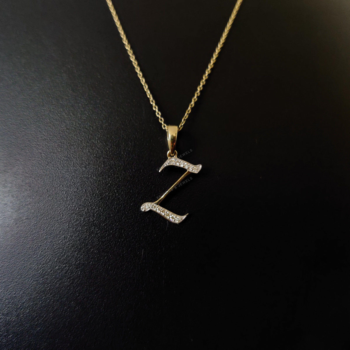 14K Solid Gold Initial Z Diamond Pendant, Birthday Gift