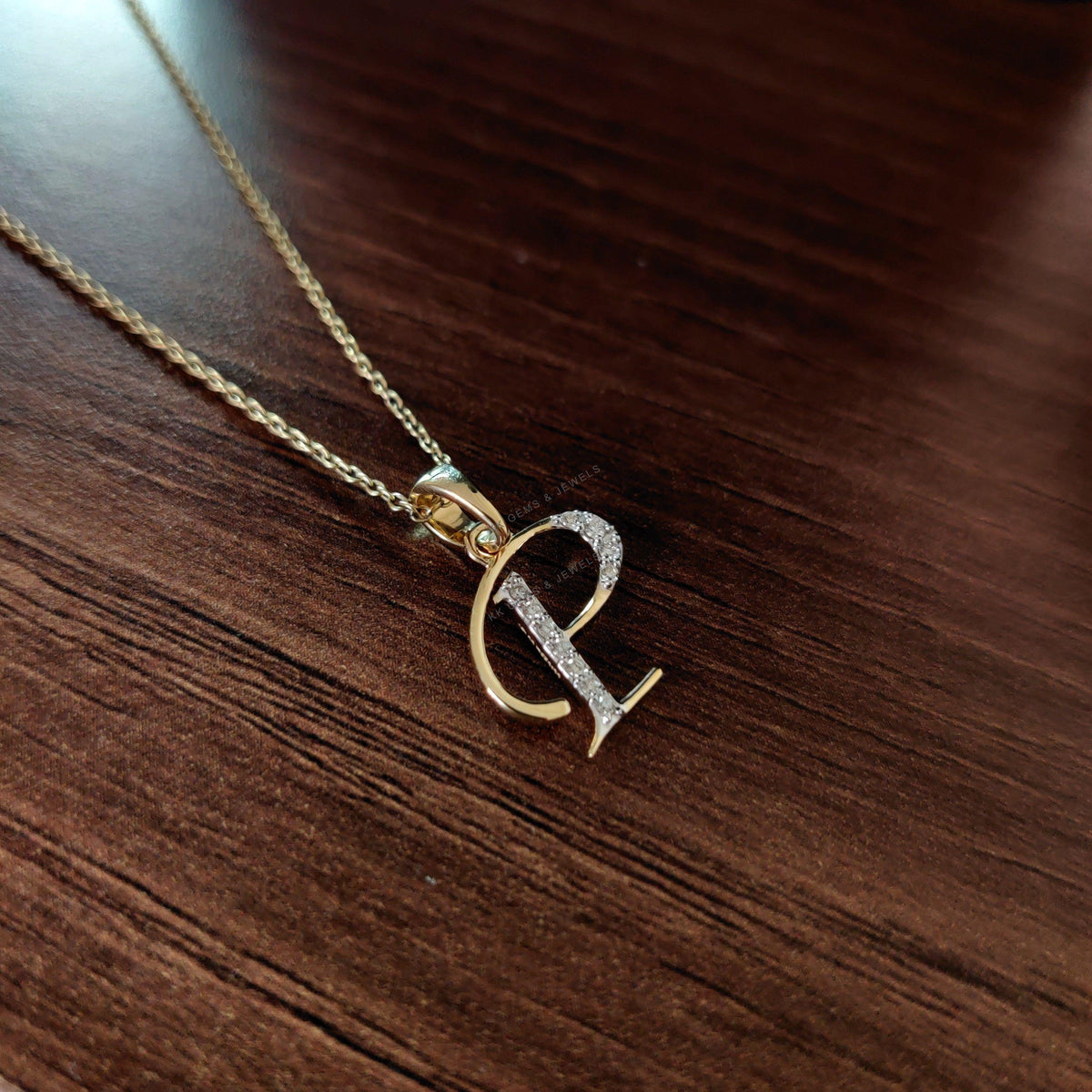 14K Solid Gold Initial P Pendant, Natural Diamond Charm Alphabet