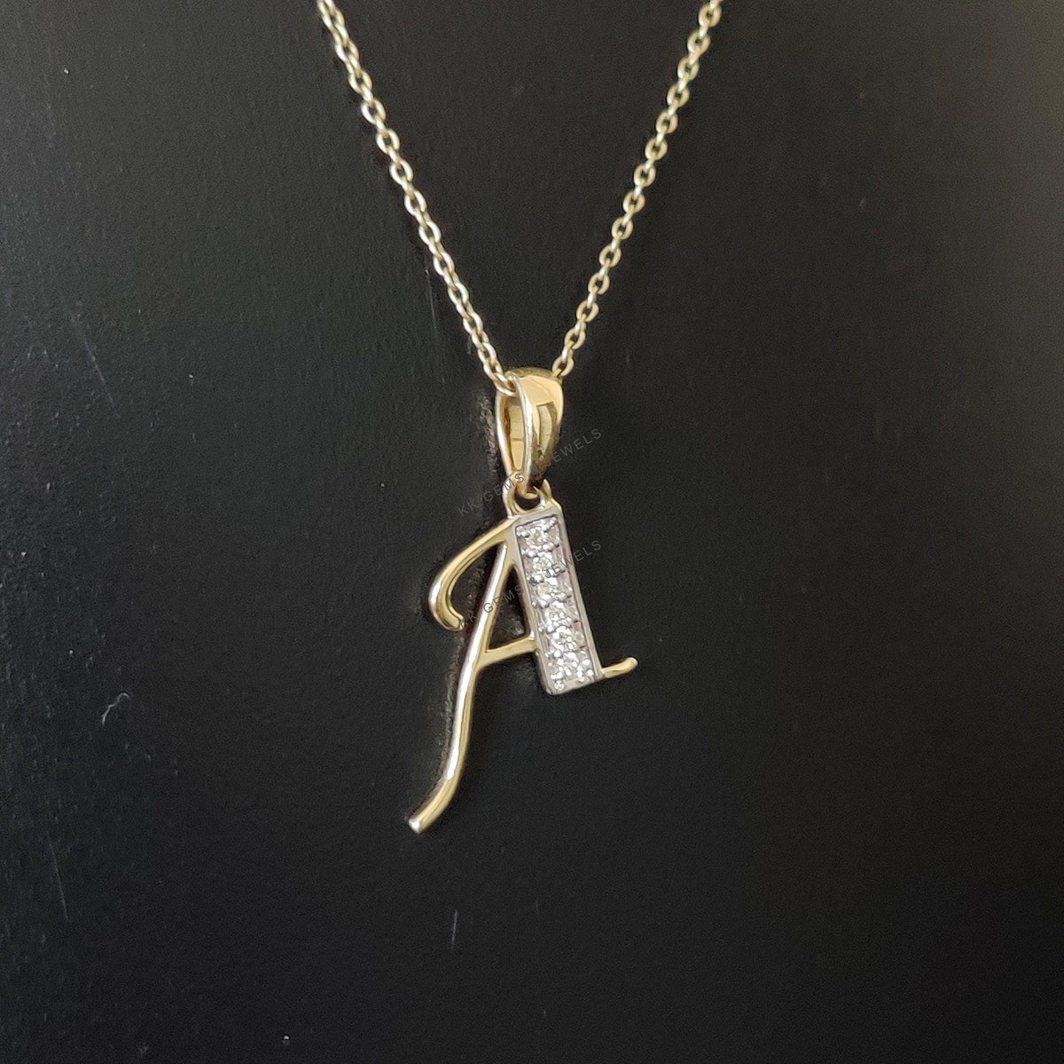 14K Gold Initial A Diamond Pendant, Solid Yellow Gold Charm