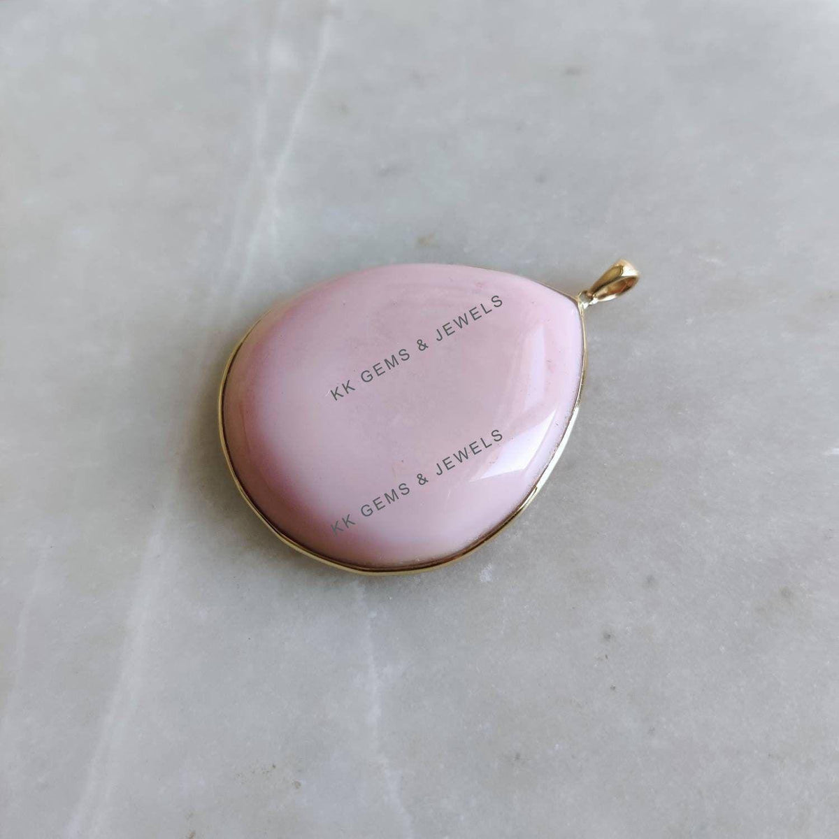 14K Solid Yellow Gold Natural Pink Opal Pendant: Bezel Set October Birthstone