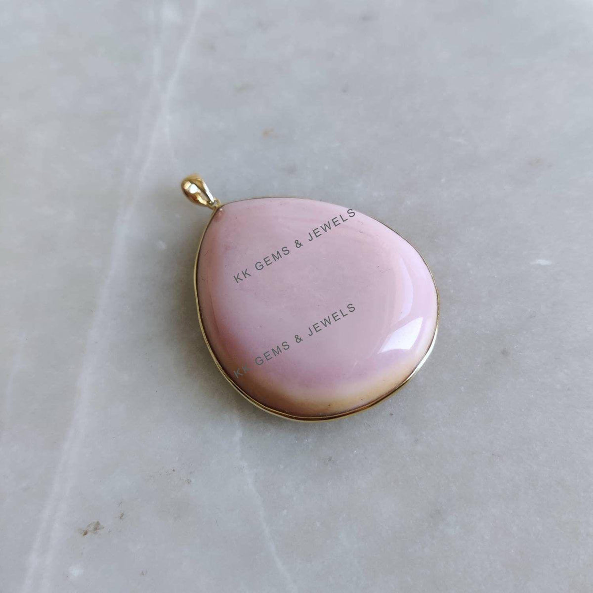 14K Solid Yellow Gold Natural Pink Opal Pendant: Bezel Set October Birthstone