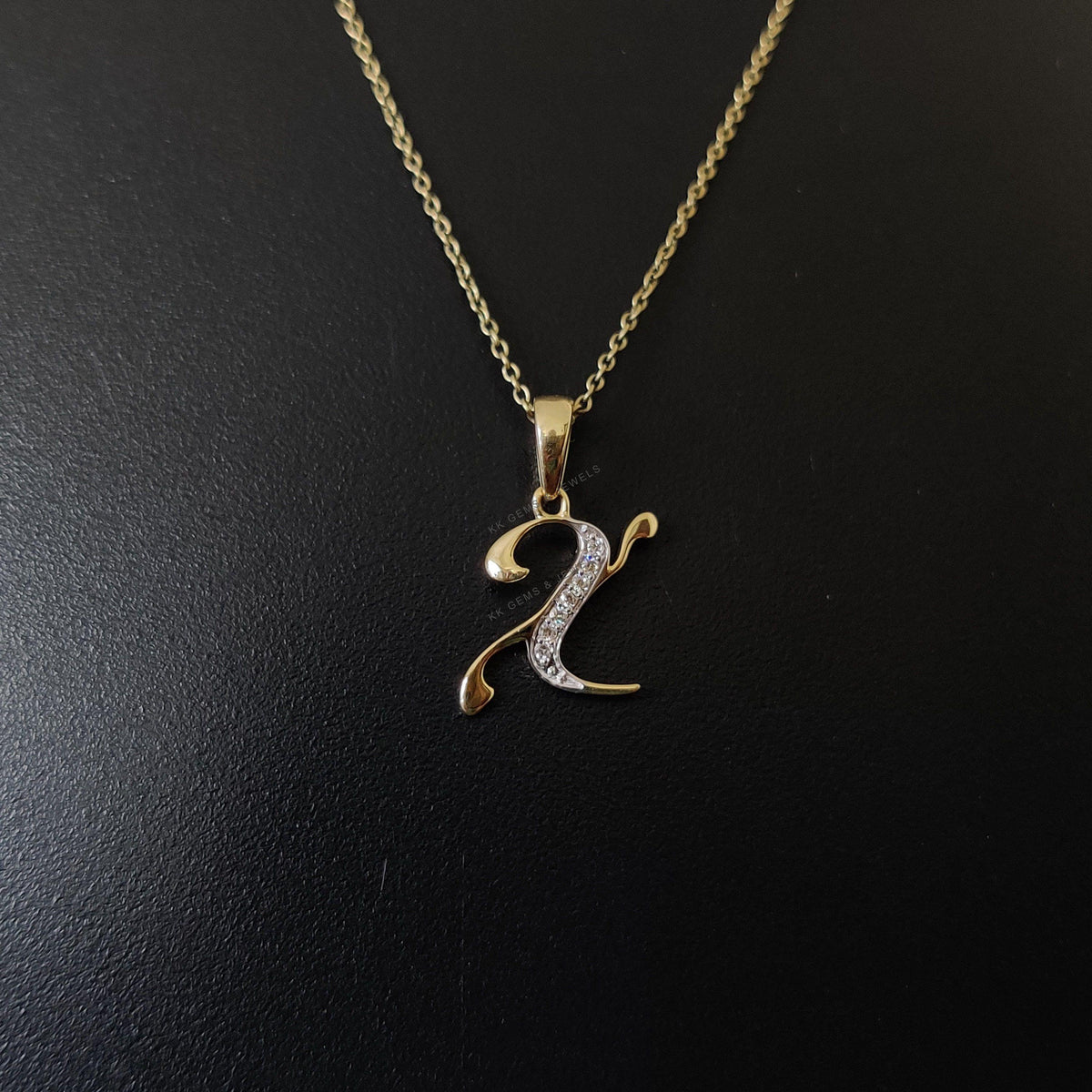 14K Solid Yellow Gold Initial X Diamond Pendant, Birthday Gift