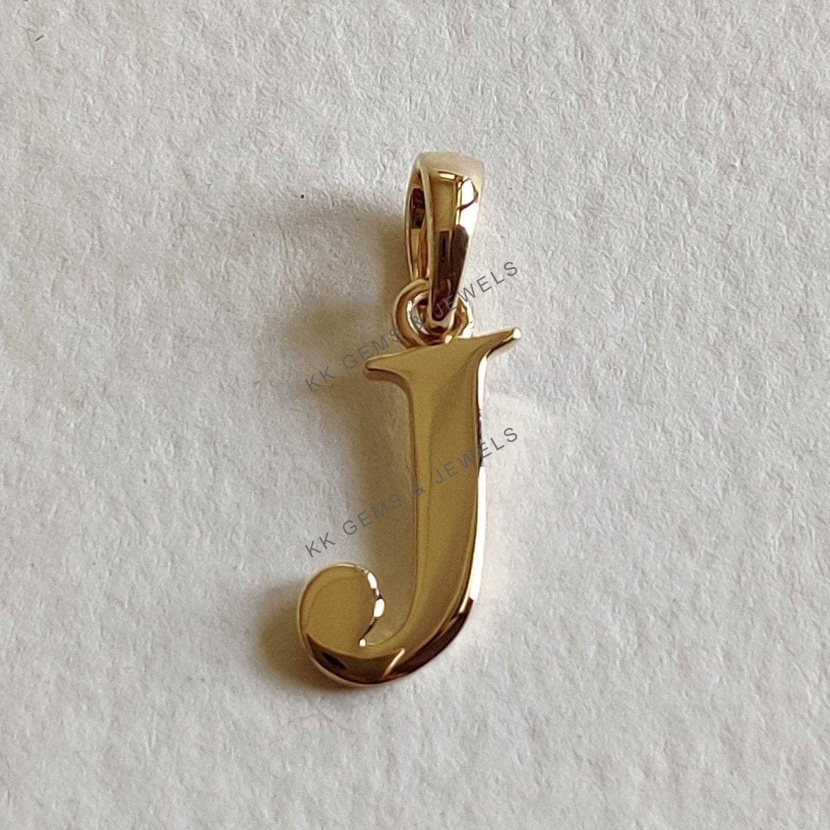 14K Solid Gold Initial J Pendant: Elegant Letter Charm